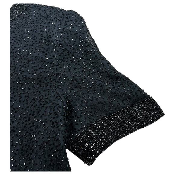 Stenay Black Beaded Formal Short Sleeve Silk Jacket Blouse Size Large - Picture 6 of 8